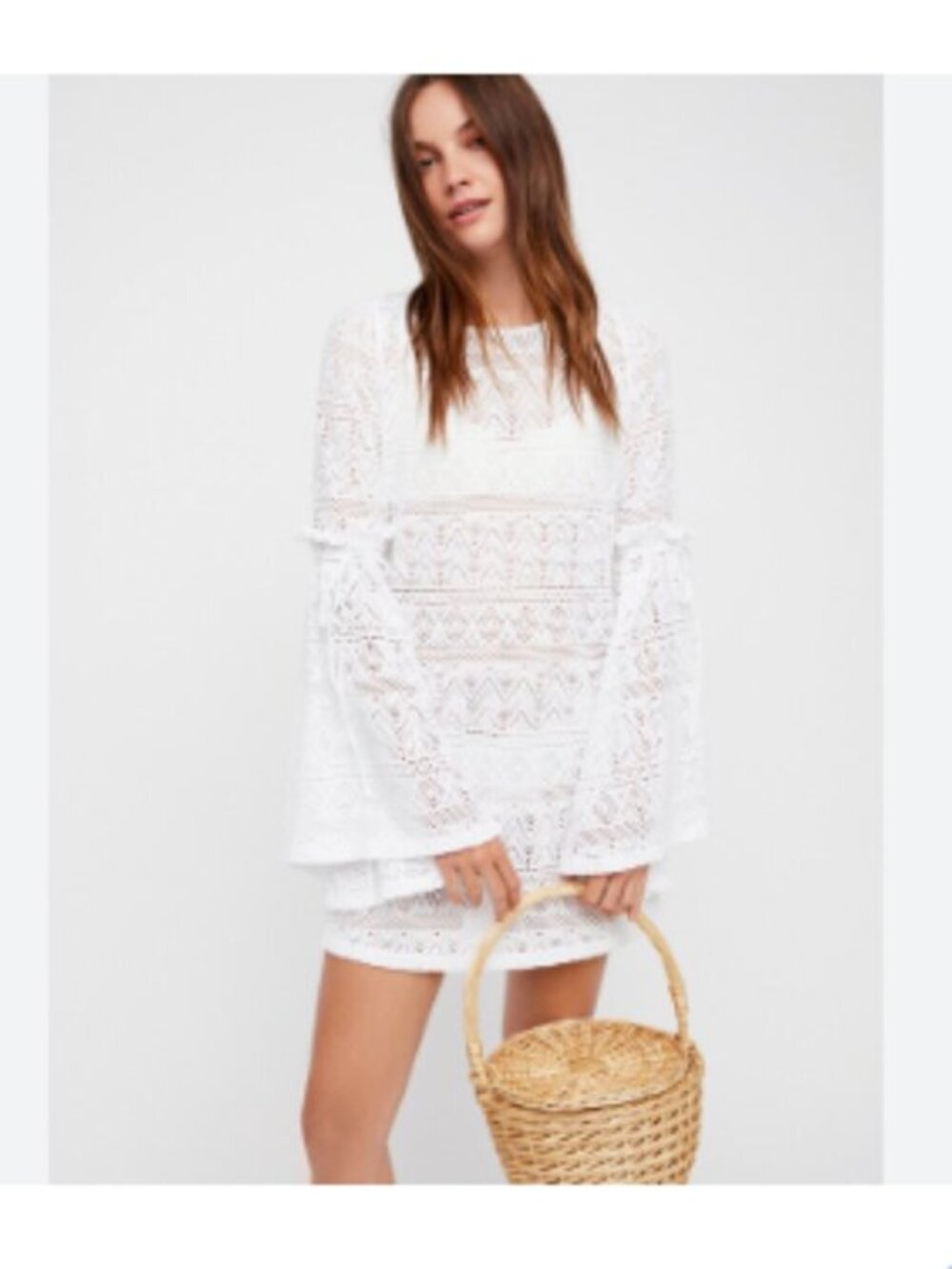 Free People Beach White Eyelet Bell Sleeve Cover Up Dress Size XS
